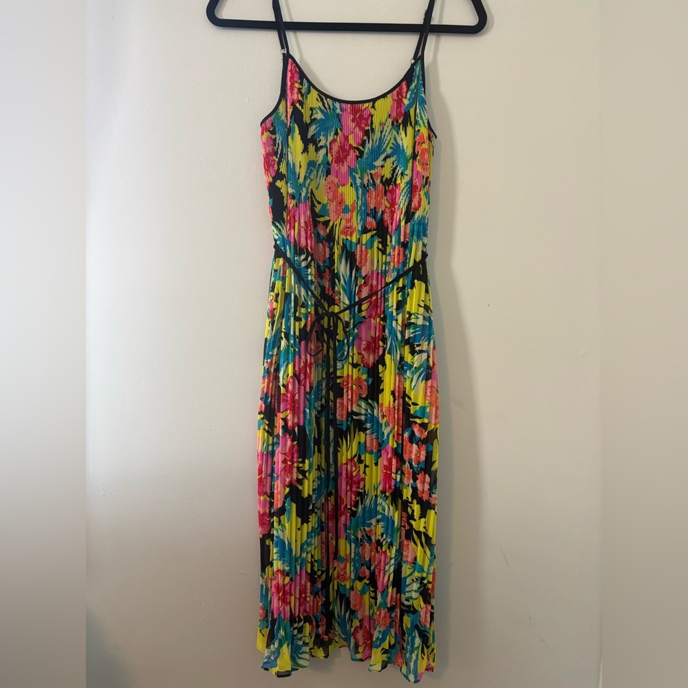 Ann Taylor Loft Women's Accordion Pleated Floral Tropical Midi Dress